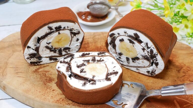 卵1個で作るバナナクレープロールケーキ Cocoa crepe roll cake made with one egg