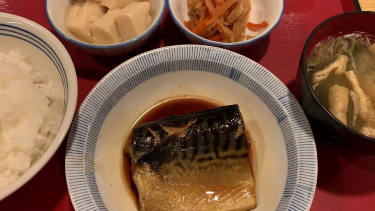 鯖煮付け 高野豆腐 切り干し大根 味噌汁 ご飯中 毎度おおきに食堂