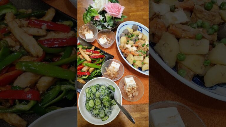 👵#初夏#おうちごはん(日)#ランチは手作りｻﾝﾄﾞ#トリムネとピーマンのﾆﾝﾆｸ醤油炒め#厚揚げと🥔🥕の味噌炒め煮#釜揚げしらすときゅうり和え(シラス、アジ塩、胡麻油)#shorts