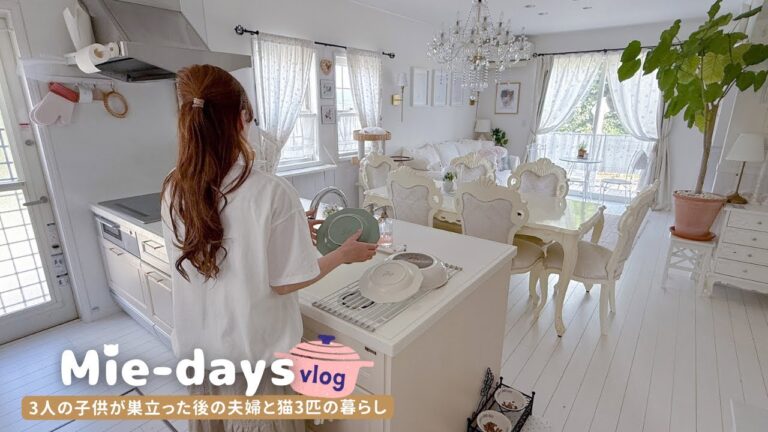 234. お家時間大好き主婦の日常｜長男夫婦が遊びに来た夜｜リビングをちょこっとイメチェン｜アイスでケーキ作り｜朝昼晩の食事レシピ🍳ミシン作業｜猫のお散歩🐾