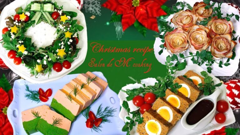 【おうちクリスマス料理】簡単・映えるクリスマスメニュー ４品　秘密のレシピ教えます 🎄 リースサラダ　ローズポテトグラタン　サーモンとほうれん草のテリーヌ　ミートローフ　　パーティー おもてなし