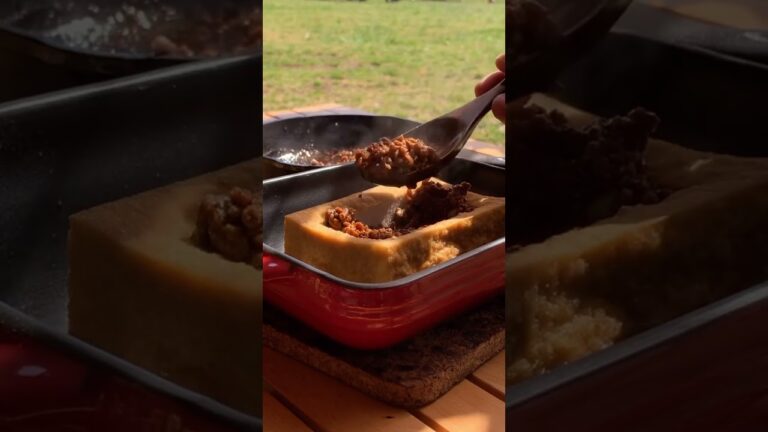厚揚げくり抜いて肉味噌チーズのオーブン焼き。#shorts #camping #cooking
