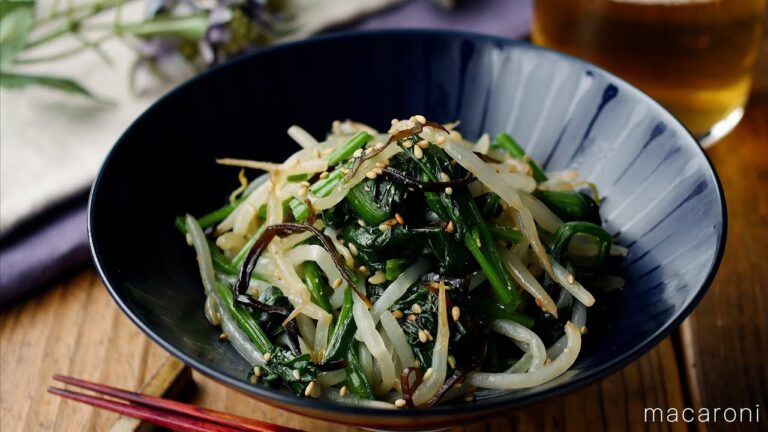 【ほうれん草ともやしの塩昆布ナムル】レンジでパパッと完成！副菜におすすめ♪