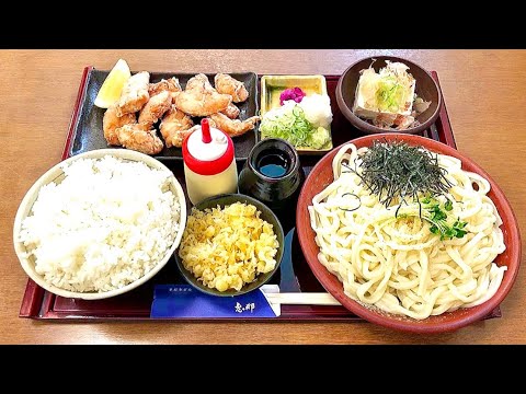 【岐阜デカ盛り】若鳥の竜田揚げセット やっこ うどん冷大盛 御飯大盛/手打うどん恵那【岐阜県各務原市那加前野町】