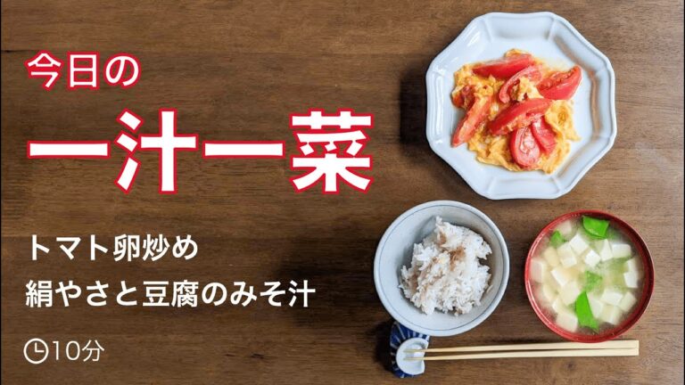 【10分で作れる一汁一菜】ふわふわ卵とトマトの炒めもの・豆腐と絹さやのみそ汁