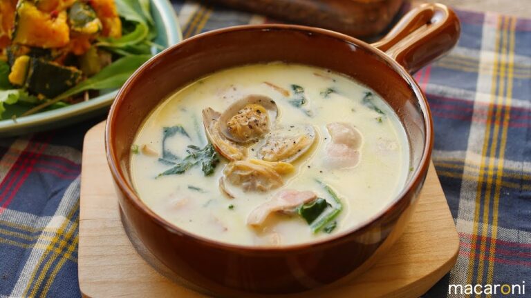 あさりの旨味たっぷり！ ベーコンと ほうれん草の クラムチャウダー のレシピ 作り方