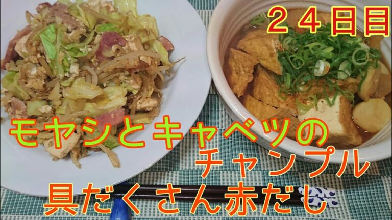 【ダイエット２４日目】モヤシキャベツのチャンプルと赤だし【低糖質高たんぱく】