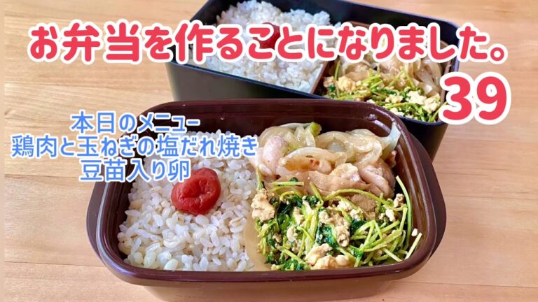 お弁当✩39✩鶏肉と玉ねぎの塩だれ焼き&豆苗入り卵