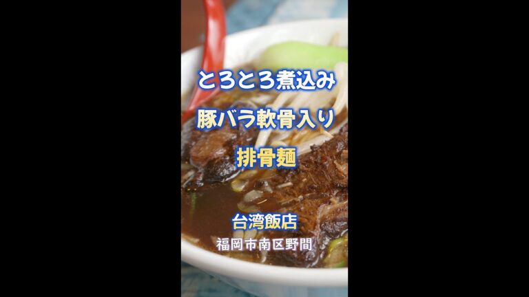 【福岡】とろとろ煮込みの豚バラ軟骨入り！排骨麺♪＠台湾飯店 #shorts