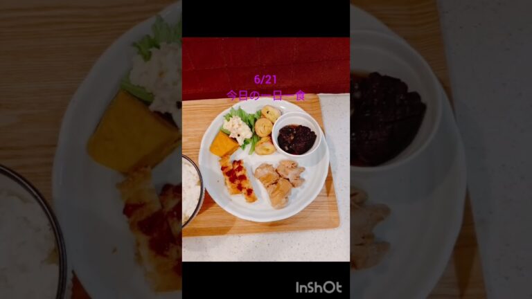 6/21　今日の一日一食《トンカツ、照り焼きチキン、茄子の焼き浸し、ズッキーニの豚肉巻き、ポテトサラダ、かぼちゃ、ごはん》#トンカツ　#チキン　#茄子　#お米生活　#一日一食