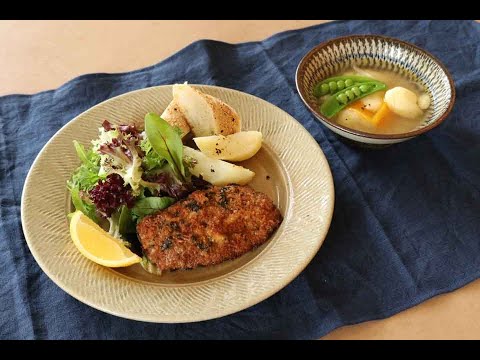 【7月こども食堂】ウィンナーシュニッツェル（カツレツ）グリースクヌーデル（セモリナ粉のお団子スープ）の作り方【景丘の家】