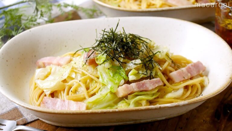 【キャベツとベーコンのめんつゆ和風パスタ】ワンパンで！めんつゆとバターのコクが絶妙に絡む♪