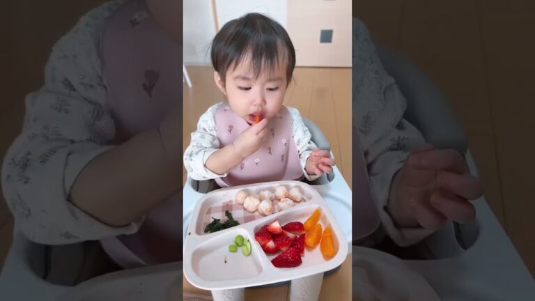 【今日のランチ】1歳1ヶ月のお昼ご飯🍽  豆腐ハンバーグ&シャケの小にぎり&ほうれん草&トマト&みかん