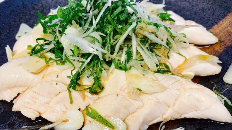 超ヘルシー：【薬味たっぷりササミのタタキ風】：ササミ湯掻き方&おすすめポン酢：