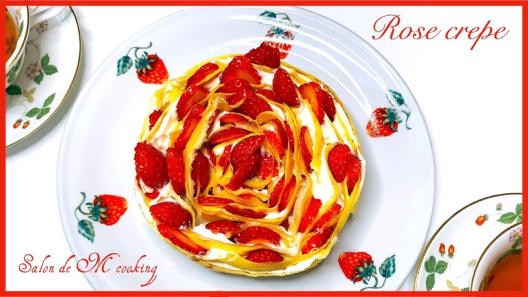 苺ローズクレープの作り方　いちご ミルクレープ  薔薇ケーキ　くるくる巻く簡単レシピ　バレンタイン　Rose crepe