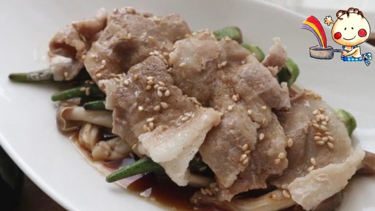 【巻くだけじゃない！】豚バラとオクラのレンチン蒸し〜柚子胡椒ダレ〜　＃たべいろ　＃オクラ　＃豚バラ肉　＃柚子　＃柚子胡椒　＃電子レンジレシピ　＃簡単レシピ　＃オクラレシピ