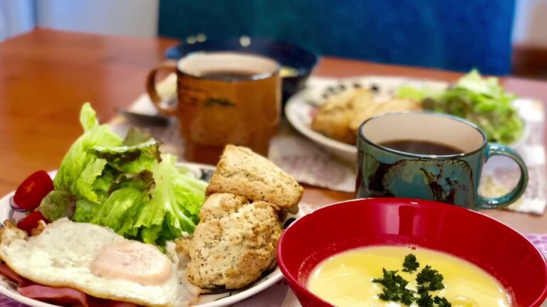 【料理】朝ごはん かぼちゃのポタージュ・紅茶スコーン