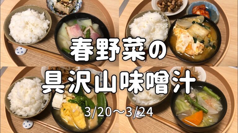 【平日5日間】春野菜で作る具沢山お味噌汁/一汁一菜/夜ごはん/一人暮らし/自炊/おうちごはん