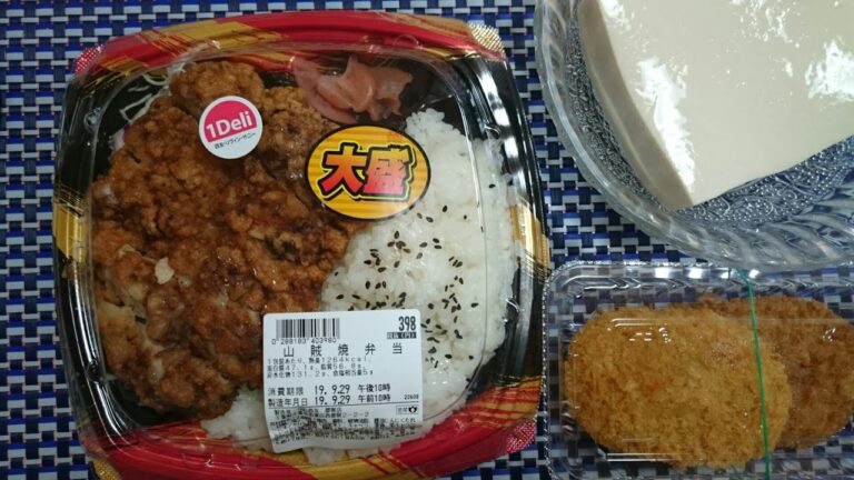 【めし日記🍱】『ウメージング❗』大盛山賊焼き弁当とキャベツメンチと冷奴を喰う❗