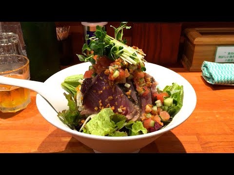 麺屋 六感堂 （東京・池袋） 六感堂式鰹の冷やし中華 鰹たたき増し ＋ ハートランドビール小瓶　〜ラーメン食べて詠います