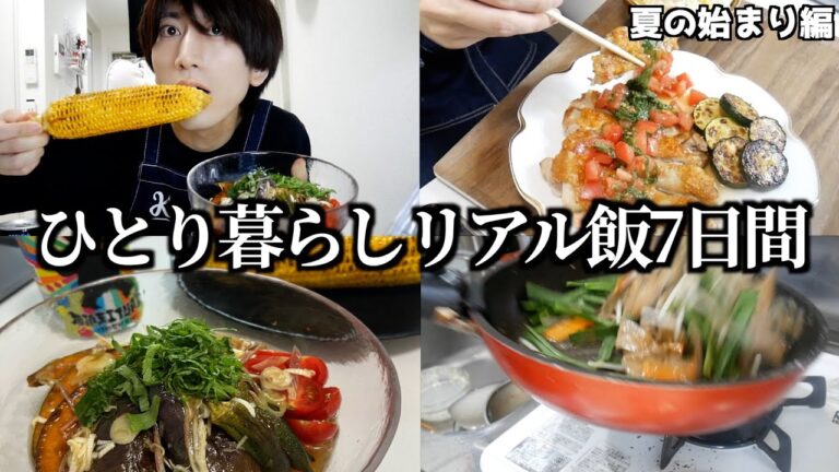 【1週間節約飯】ひとり暮らし男性のリアルな自炊食生活！夏野菜レシピ多め（揚げ浸しそうめん/サルサ風チキンステーキ/レバニラ）