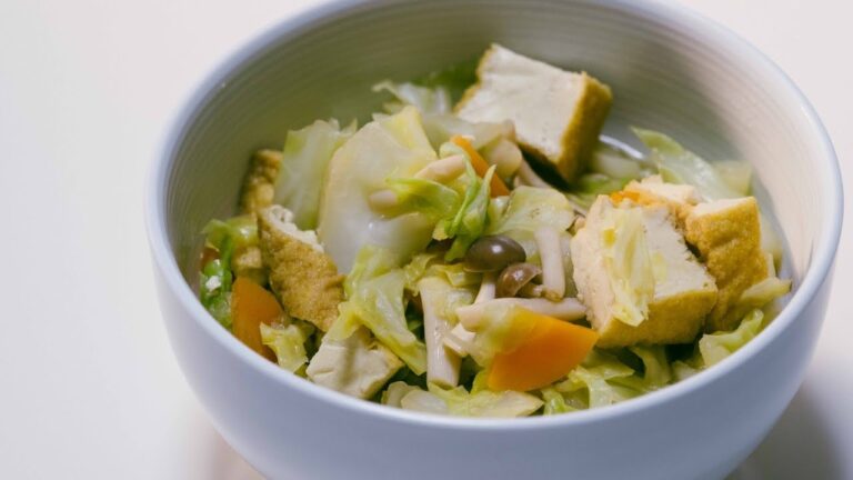 キャベツと厚揚げの煮物　how to make Simmered  Cabbage with Fried tofu