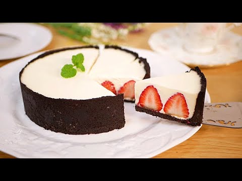 【焼かない】いちごレアチーズタルトの作り方 No-Bake Strawberry Cheesecake Tart