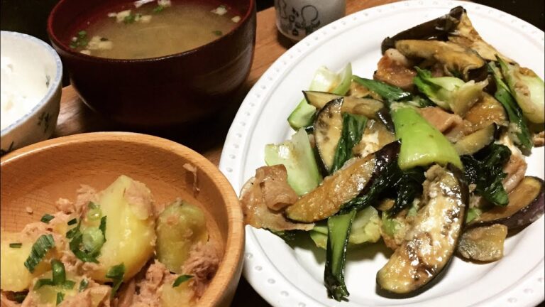 超早送り 茄子と青梗菜のオイマヨ炒め 無限ジャガイモ