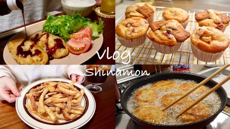 【食事vlog】食べることは諦められない🍚🍞｜ポテトコロッケ、プルコギサンド、ブルダック、ホワイトチョコといちごジャムの米粉マフィン、きなこ砂糖パンの耳揚げ｜自炊記録｜アラサー