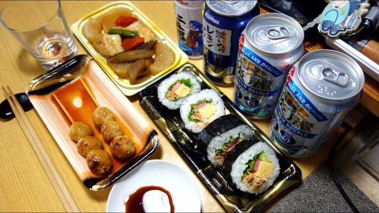 【宅飲み動画】ツナサラダ太巻き 厚揚げと根菜類の煮物 鶏のつくね【昨日の昼飲み】