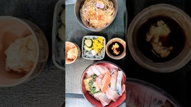 今日の夕飯#番場亭#海鮮丼#そば#ポテトサラダ#1000円#生ビール#91歳