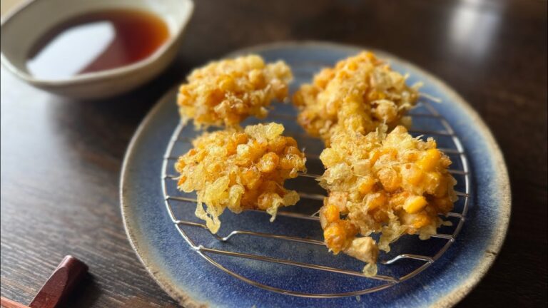 とうもろこしのかき揚げ！岩石揚げと呼ばれることもありますが､夏に食べたい揚げ物の代表格ですよね…天つゆの作り方(簡単バージョン)～サクッと軽い食感のかき揚げの揚げ方のコツもご紹介します♪