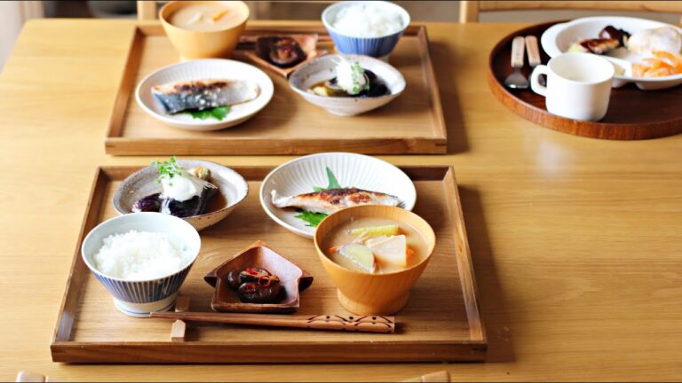 ぶりの塩麹焼きとナスの煮物の朝ごはん【和朝食献立】