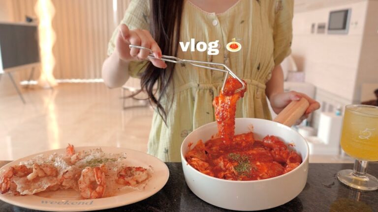 vlog | 라이스페이퍼 떡볶이, 바삭한 새우튀김 |👨🏻‍✈️ 남편 따라 온 해외 신도시에서 장보고 집밥 만드는 장거리 부부 일상 💭 🫧 🤍