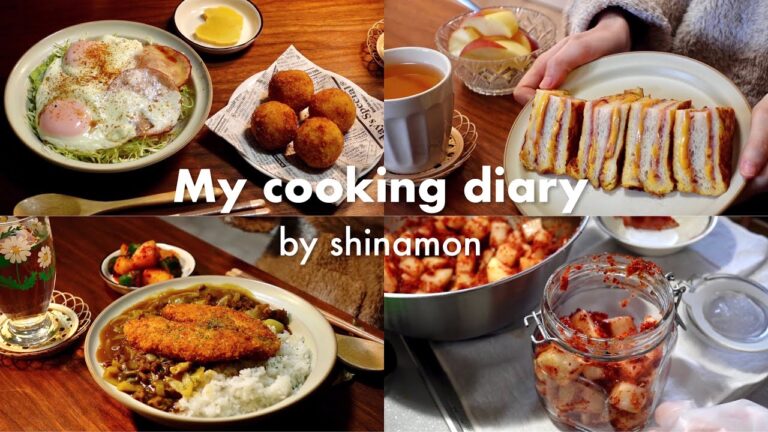 SUB)揚げ物は正義🍗🍛食事vlog｜チキンカツ、キャベツカレー、チーズインコロッケ、モンテクリストサンド、ハムエッグ丼、カクテキ作り、苺、ショコラもち食感ロール｜自炊記録