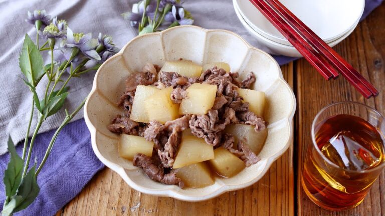 【大根と牛肉の甘辛煮】レンジで時短！牛肉の旨味が大根にしみしみ♪