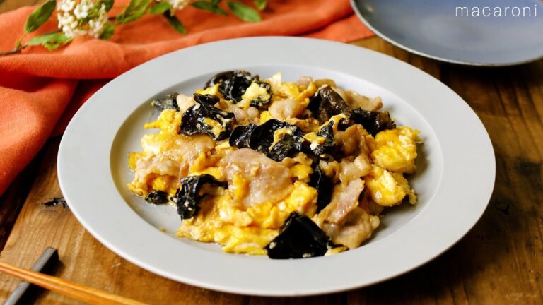 【豚肉ときくらげの卵炒め♪】オイスターソースで絶品！ご飯が進むメインおかず♪