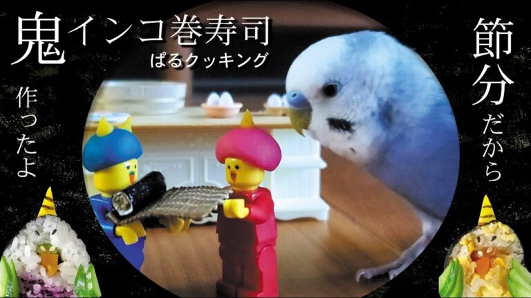 セキセイインコの節分【ぱるクッキング】節分だから鬼インコ巻き寿司作ったよ