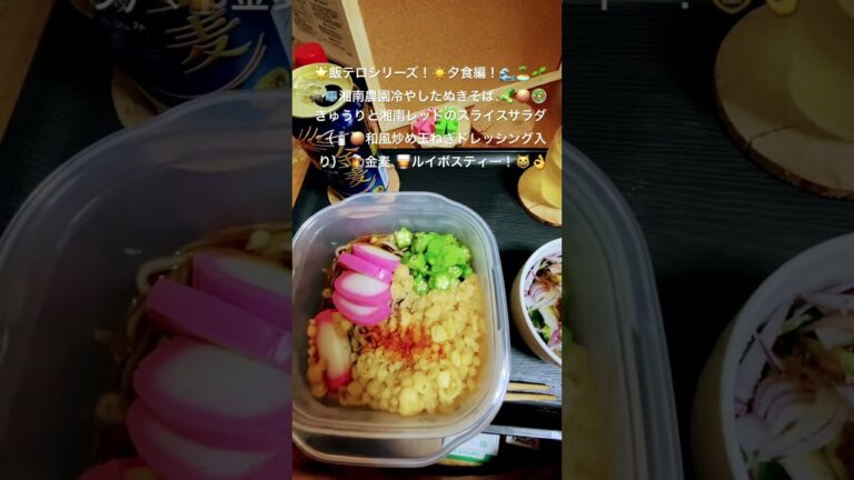 2025年7月17日🌟#飯テロシリーズ夕食編#たぬきそば#サラダ#ドレッシング#金麦#ルイボスティー#dinner#short