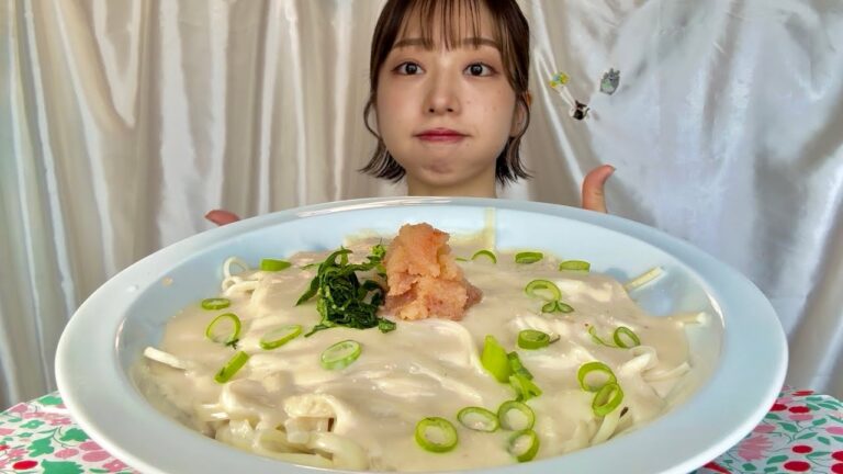 【咀嚼音/ASMR】濃厚すぎる明太子クリームうどんを食べる動画🍜👺〜盛り付けを諦めた汗だくの人〜【eating sounds】