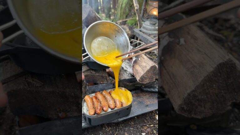 【キャンプ飯】森の朝食。焚き火でシャウエッセンTKG#キャンプ#ソロキャンプ #shorts