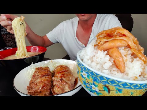 『爆食い男飯』とろっとろサーモンで白飯が止まらない！豚バラキャベツも豚骨ラーメンも美味すぎてブヒブヒ大興奮