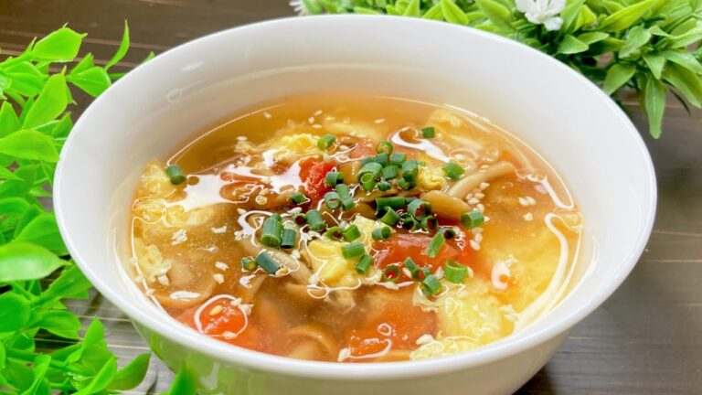 切って煮るだけ！なめことトマトのたまごスープ#shorts