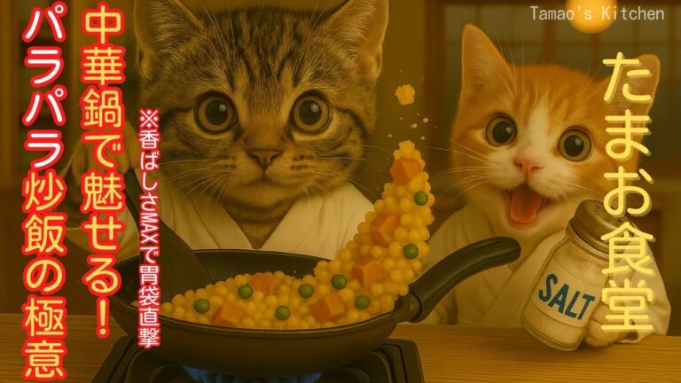 たまお×たまみの最強まかない！炒飯が舞う🍚✨#チャーハン #猫の料理番組 #料理系ショート