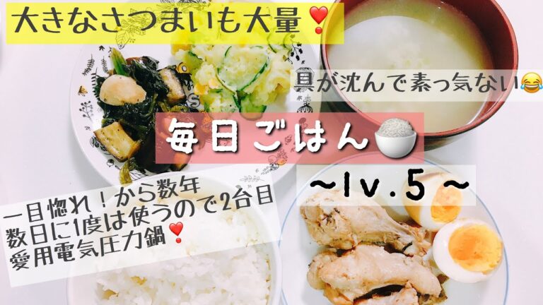『毎日ごはん🍚』〜lv.5〜放ったらかし編❣️愛用電気圧力鍋紹介❣️☑️鶏手羽元とたまごの煮物☑️エリンギのバターぽん酢炒め☑️さつまいもサラダ☑️あさりと揚げのお味噌汁