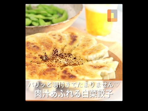 パリッと羽根つきでたまりません♡肉汁あふれる白菜餃子