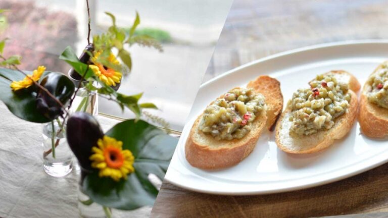 ナスのブルスケッタ＆ナスの花留め