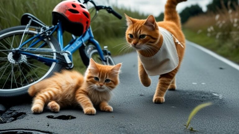 【単発バイト猫】子猫が自転車で転倒、母猫がマンゴースムージーを売って新しいヘルメットを買う感動物語 Kitten Falls Off Bike, Mama Cat Takes Care Him #子猫