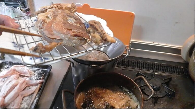 幸運な病のレシピ（ 230 ) 夜：鯛のカマ揚げ、手羽先揚げ、ブリの刺身、汁の仕立て直し