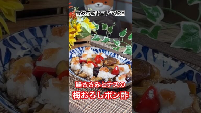 食欲不振もコレで解消‼️【鶏ささみとナスの梅おろしポン酢】 #ナスレシピ #ささみレシピ  #ポン酢 #大根おろし  #shorts  #夏バテ防止